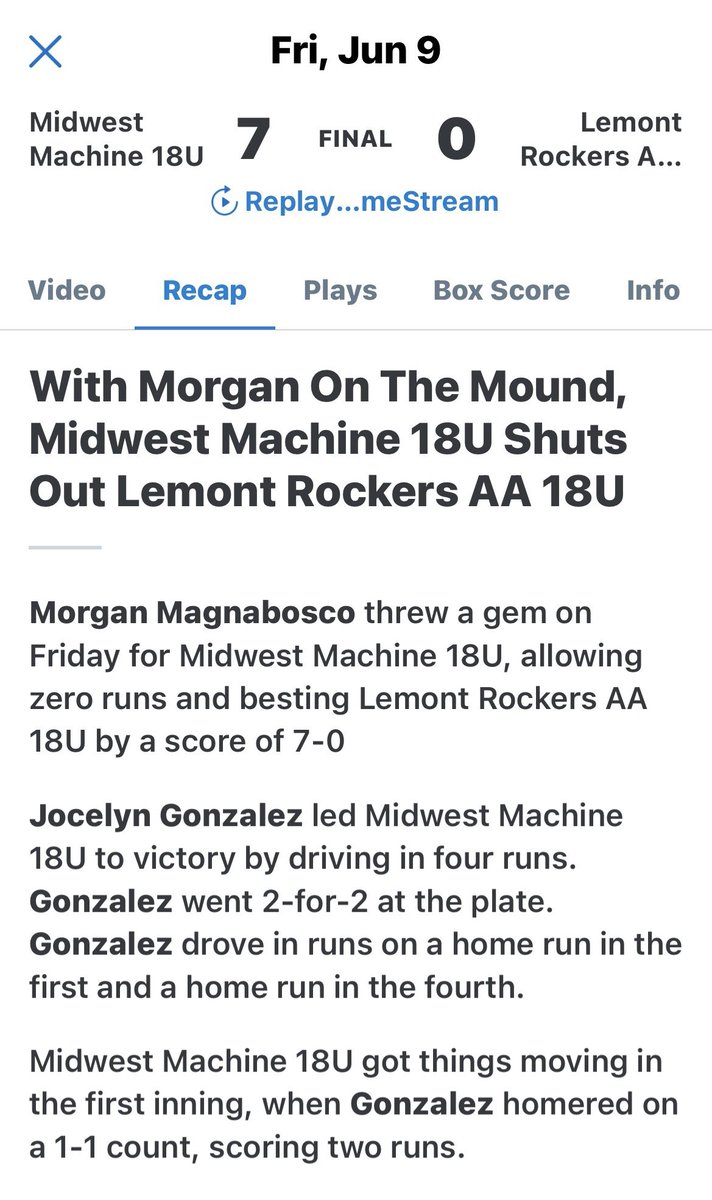 morgan magnabosco (@morgmagnabosco1) on Twitter photo Feels good to be back! So proud of my team this weekend and so happy to be back with my girls❤️💙 <a href="/BenUSoftball/">Benedictine Softball</a> <a href="/Machine18U/">Midwest Machine 18U 2023 2024</a> Feels good to be back! So proud of my team this weekend and so happy to be back with my girls❤️💙 <a href="/BenUSoftball/">Benedictine Softball</a> <a href="/Machine18U/">Midwest Machine 18U 2023 2024</a>