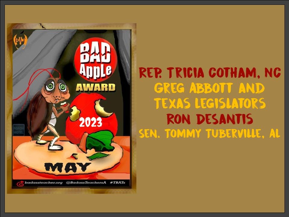 NJ Bats (@njbatsa) on Twitter photo Thumbs down on these Bad Apples. They're doing all they can to destroy democracy & public education with it. Read their misdeeds here:
facebook.com/BadassTeachers… #TBATs <a href="/NEABATCaucus/">NEA BAT Caucus</a> <a href="/OhioBATs/">Ohio BATs</a> <a href="/AFTBATcaucus/">AFT BAT Caucus</a> <a href="/MIBATS/">Michigan BATS</a> <a href="/VirginiaBATs/">Virginia BATs</a> <a href="/BATs_DC/">DC BATs</a> <a href="/PennBat/">PA BATs R Pro Charter Reform</a> <a href="/BATsDelaware/">DE BadassTeachers</a> <a href="/MarylandBAT/">Maryland BAT</a> Thumbs down on these Bad Apples. They're doing all they can to destroy democracy & public education with it. Read their misdeeds here:
facebook.com/BadassTeachers… #TBATs <a href="/NEABATCaucus/">NEA BAT Caucus</a> <a href="/OhioBATs/">Ohio BATs</a> <a href="/AFTBATcaucus/">AFT BAT Caucus</a> <a href="/MIBATS/">Michigan BATS</a> <a href="/VirginiaBATs/">Virginia BATs</a> <a href="/BATs_DC/">DC BATs</a> <a href="/PennBat/">PA BATs R Pro Charter Reform</a> <a href="/BATsDelaware/">DE BadassTeachers</a> <a href="/MarylandBAT/">Maryland BAT</a>