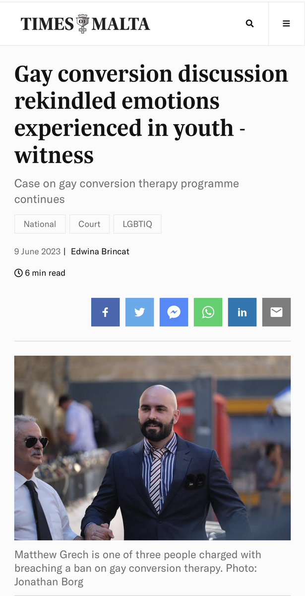 The “conversion practice promotion” case reached its second day in Court.

Here are two reports covering 
<a href="/cync_91/">Cynthia Chircop</a>’s testimony and mine:

<a href="/maltatoday/">MaltaToday</a>: 
maltatoday.com.mt/news/court_and…

<a href="/TheTimesofMalta/">Times of Malta</a>: 
timesofmalta.com/articles/view/…

#Malta 🇲🇹🏳️‍🌈🏳️‍⚧️