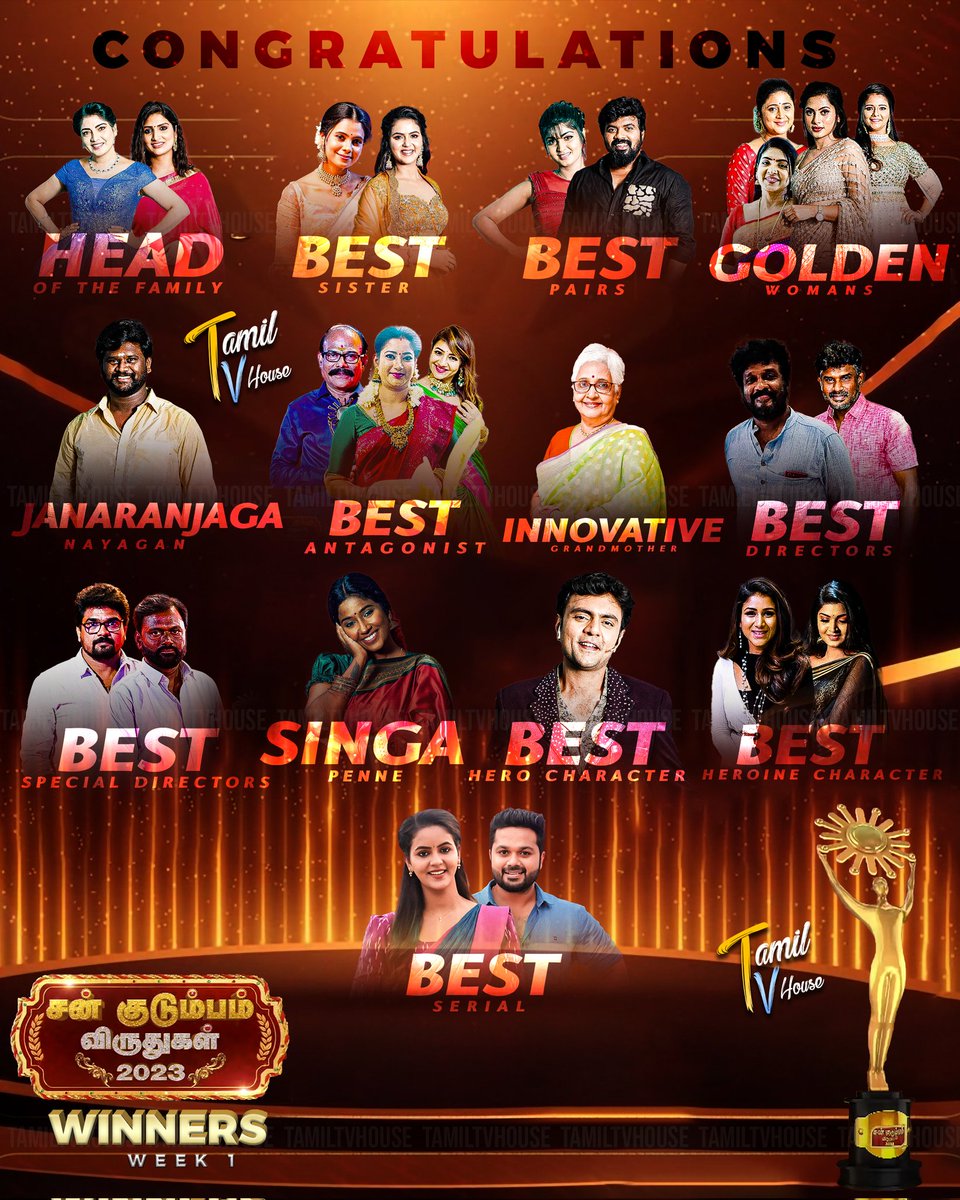 #SunKudumbamViruthugal2023 
Congratulations 🎉 to winners !

#SAISANGO #TAMILTVHouse
#SunTV #SKV #SKV2023 #SunKudumbamViruthugal