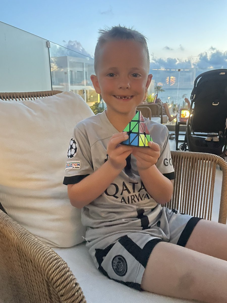 DellahPollock's tweet photo. Mason has been working out how many movements to complete his pyramid 3x3, whilst learning about the shape, edges, faces and the sides of a triangular pyramid #RealLifeMaths @halewoodcofe https://t.co/i8o8an8oJO