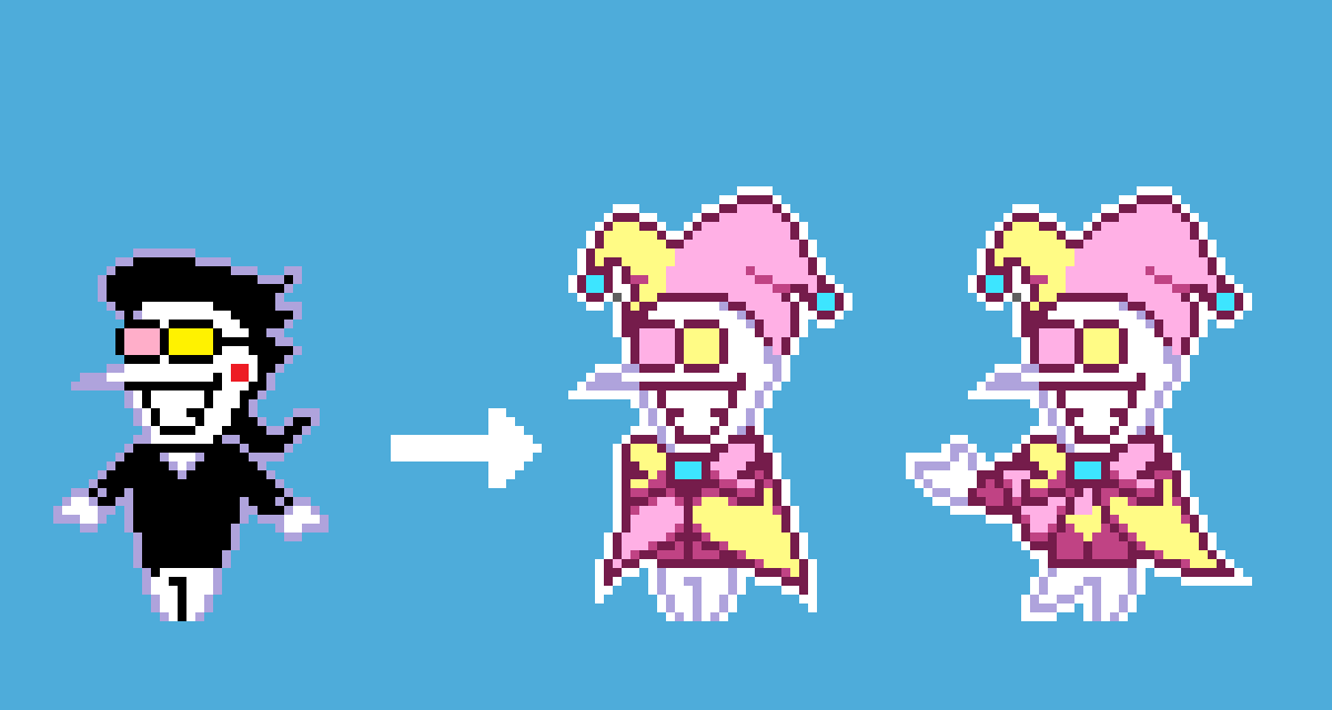 Based on a Spamton sprite I made, here's a couple of sprites of Scampton The Great from @ChapterRewrite
(I love this design so much!) 
#pixelart #DELTARUNE