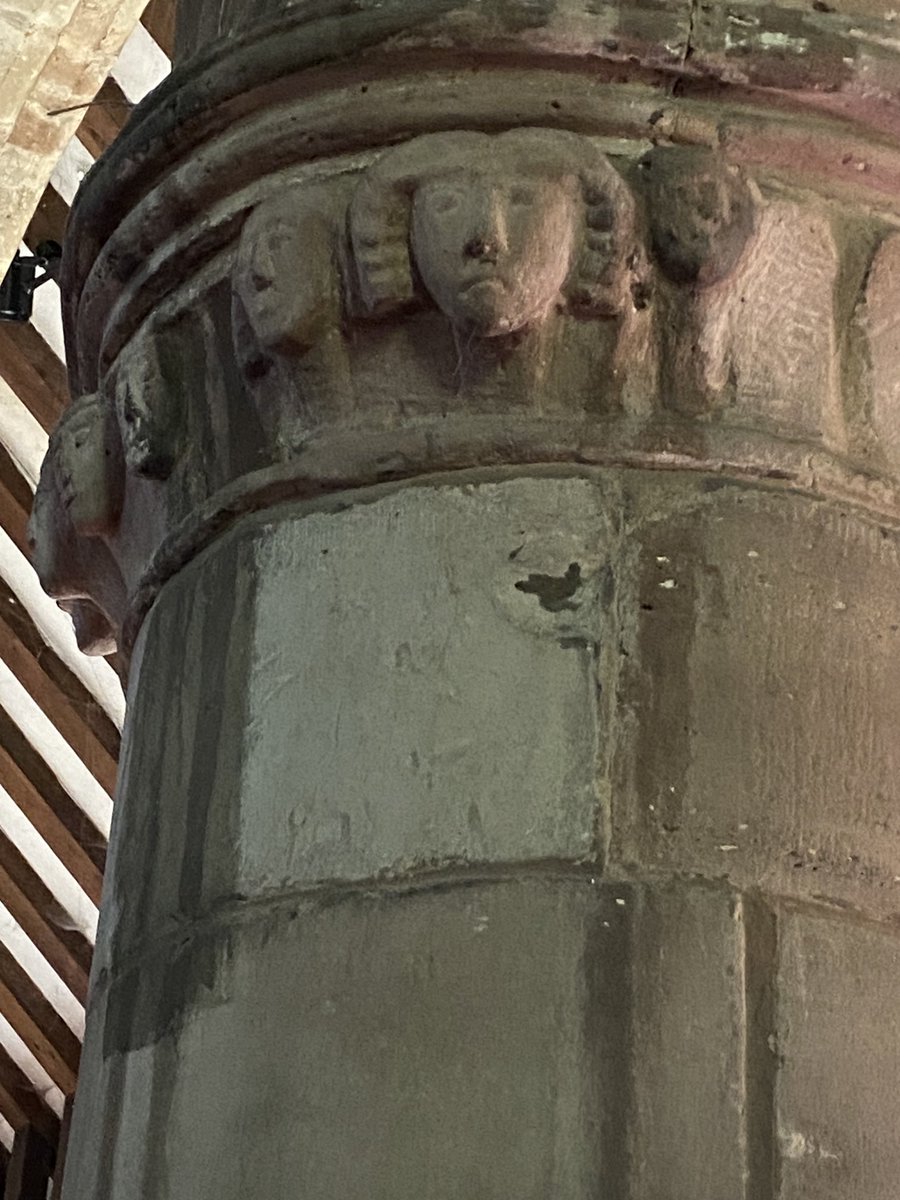 Faces at the top of Norman pillar #HamptonInArden