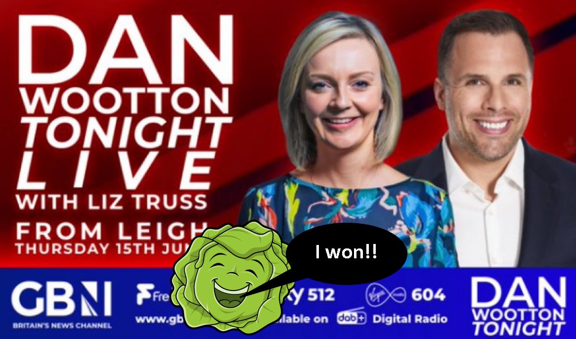 A Kiwi fruit cake interviewing a political Lemon that was beaten by a Lettuce for an audience of Veg.  
Not quite your five a day. Think I'll give it a miss.
#ToriesOut339 #LizTruss #DanWootton #GBNews