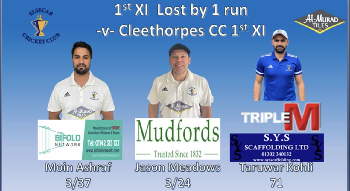 Saturdays results and key performers. 

A massive congratulations to 3rd team Captain Richard Stump who scored 102 and Junior Ewan Bennett who scored 124 not out.

See link to full match reports.

elsecarcc.co.uk/blog/two-centu…