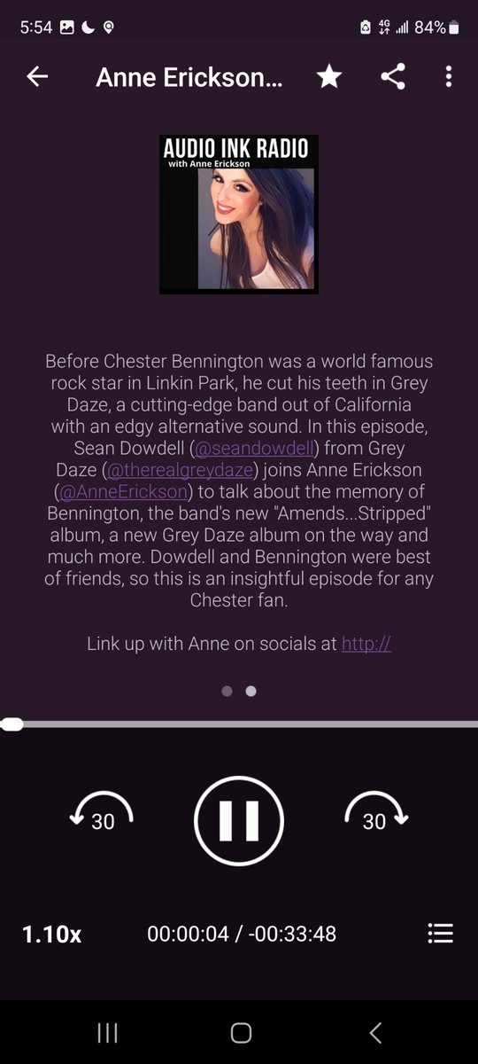 (02/22/21) @AnneErickson's guest for @AudioInkRadio is #SeanDowdell of @therealgreydaze. They talk about #ChesterBennington early in their careers and remembers their last moments together, and how they will continue on paying tribute to a friend. castbox.fm/x/id65
