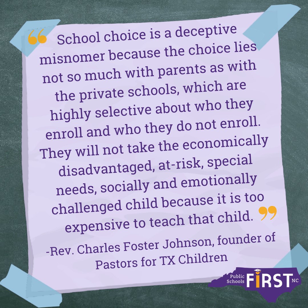 PS1NC's tweet photo. Don't be fooled. What voucher supporters are calling "school choice" is really the school choosing the student. #nced #ncpol @pastors4nckids @EveryChildNC #ncteachers @PTA4AllKids https://t.co/ZamuemGUUv