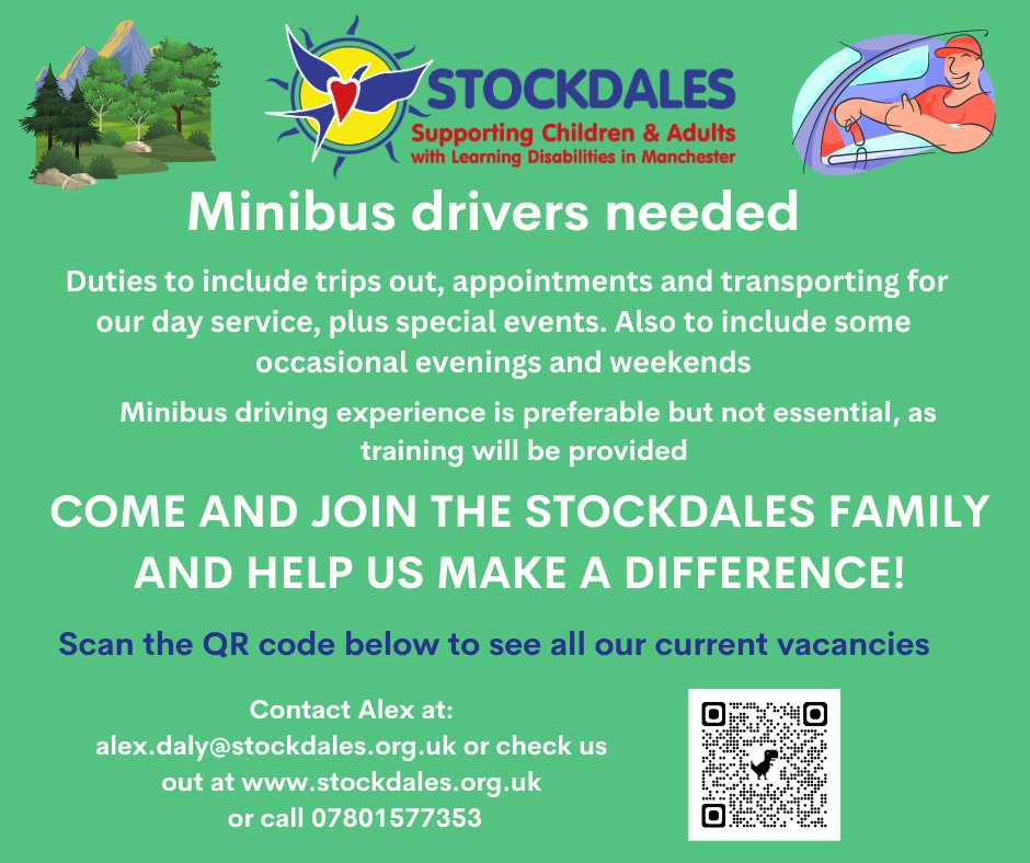 Stockdales are hiring minibus drivers; come and join the team based in South Manchester!
#saletown #altrincham #timperley #trafford #wythenshwe #stretford #urmston #drivingjobs #minibusdrivers #localcharity #casualdrivers