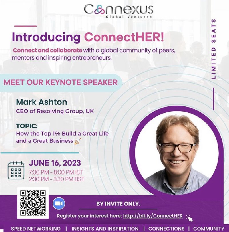 📣 CALLING Both male & female #entrepreneurs 
#businessnetworking JUNE 16 2.30-3.30 BST. As an international mentor for @ConnexusGlobal Im proud our global business community has launched #ConnectHER Catch #MarkAshton’s keynote bitly.ws/HNPo #peoplefirst #businessleader