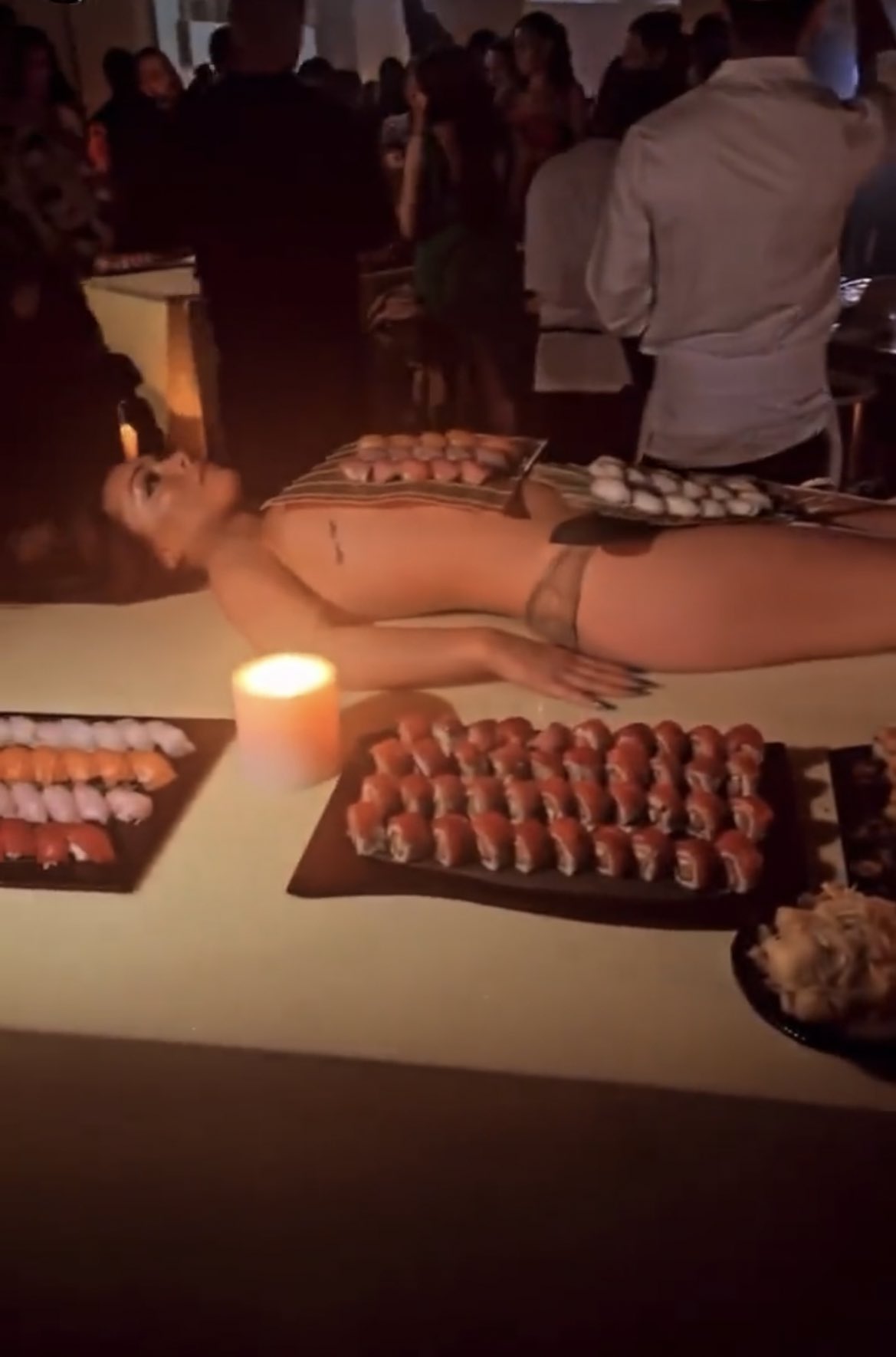 Pop Crave on X: "Kanye West included the Japanese practice Nyotaimori at his 46th birthday party last night, which involves serving sashimi or sushi off the naked body of a woman. https://t.co/c2XdnoCd9n" /