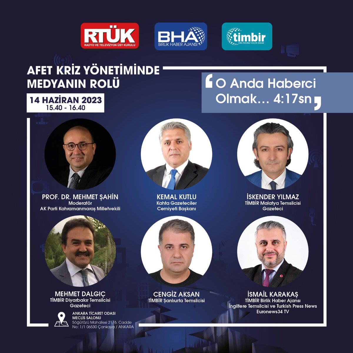 Afet ve Kriz Yönetiminde Medyanın Rolü paneli. <a href="/rtukkurumsal/">RADYO VE TELEVİZYON ÜST KURULU</a> <a href="/ibrahimuslu55/">Dr.İbrahim USLU</a> <a href="/ebekirsahin/">Ebubekir Şahin</a> <a href="/DrSuleymanBASA/">Dr. Süleyman BASA</a> <a href="/Zakiravsar6638/">Zakir Avşar</a> <a href="/eminpazarci/">Emin Pazarcı</a> @Timbir81