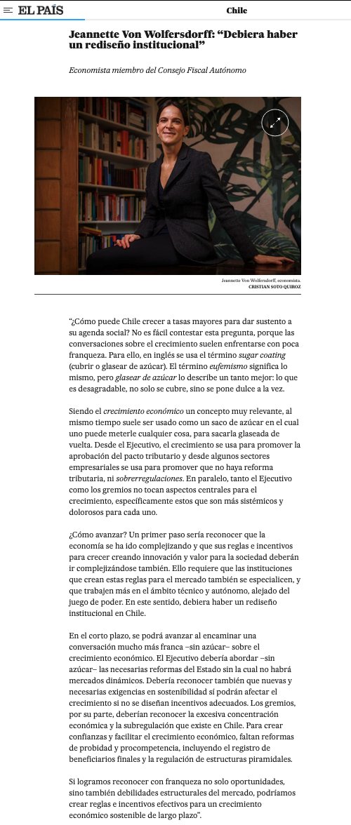jvwolfersdorff's tweet photo. 🇨🇱 #Chile necesita #crecimiento para financiar su agenda social + tener movilidad social.
Volver a #crecer -basado en innovación y creando valor- es crucial para nuestro país.
¿Cómo lograr ello? Aquí mi reflexión, como parte de un reportaje de @elpais_chile! #SugarCoating 👇🏻🧁 https://t.co/JvD6oU2R4s