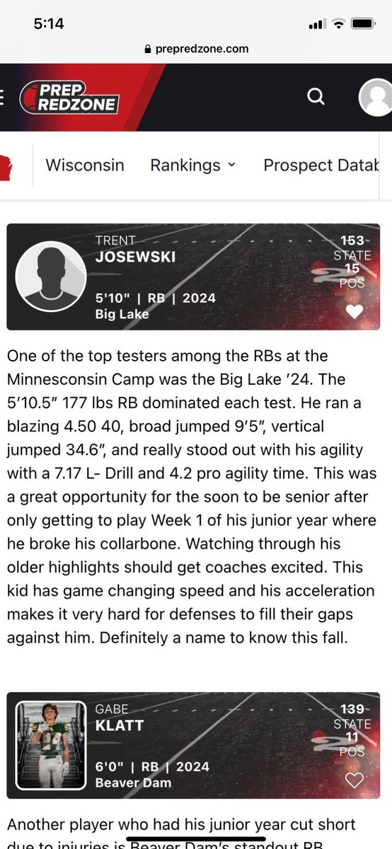 trent (@trentonjosewski) on Twitter photo Thank you to all the coaches that I talked with and thank you <a href="/MJ_NFLDraft/">Mark Johnson</a> <a href="/PrepRedzoneWI/">Prep Redzone Wisconsin</a> <a href="/NWahlScouting/">Nate Wahl</a> <a href="/OJW_Scouting/">PrepRedzone Oliver</a>
<a href="/PrepRedzoneMN/">Prep Redzone Minnesota</a> for the article! Thank you to all the coaches that I talked with and thank you <a href="/MJ_NFLDraft/">Mark Johnson</a> <a href="/PrepRedzoneWI/">Prep Redzone Wisconsin</a> <a href="/NWahlScouting/">Nate Wahl</a> <a href="/OJW_Scouting/">PrepRedzone Oliver</a>
<a href="/PrepRedzoneMN/">Prep Redzone Minnesota</a> for the article!