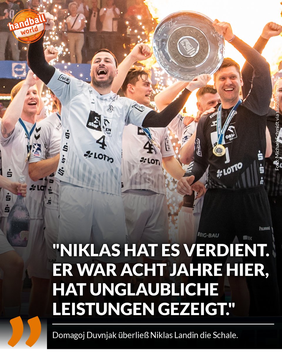 "Er hat uns mehrfach den Arsch gerettet ... und hat es verdient", so Domagoj Duvnjak, der dem scheidenden Niklas Landin nach der Meisterschaft des THW Kiel die Präsentation der Schale überließ.
weitere Stimmen: handball-world.news/o.red.r/news-1…