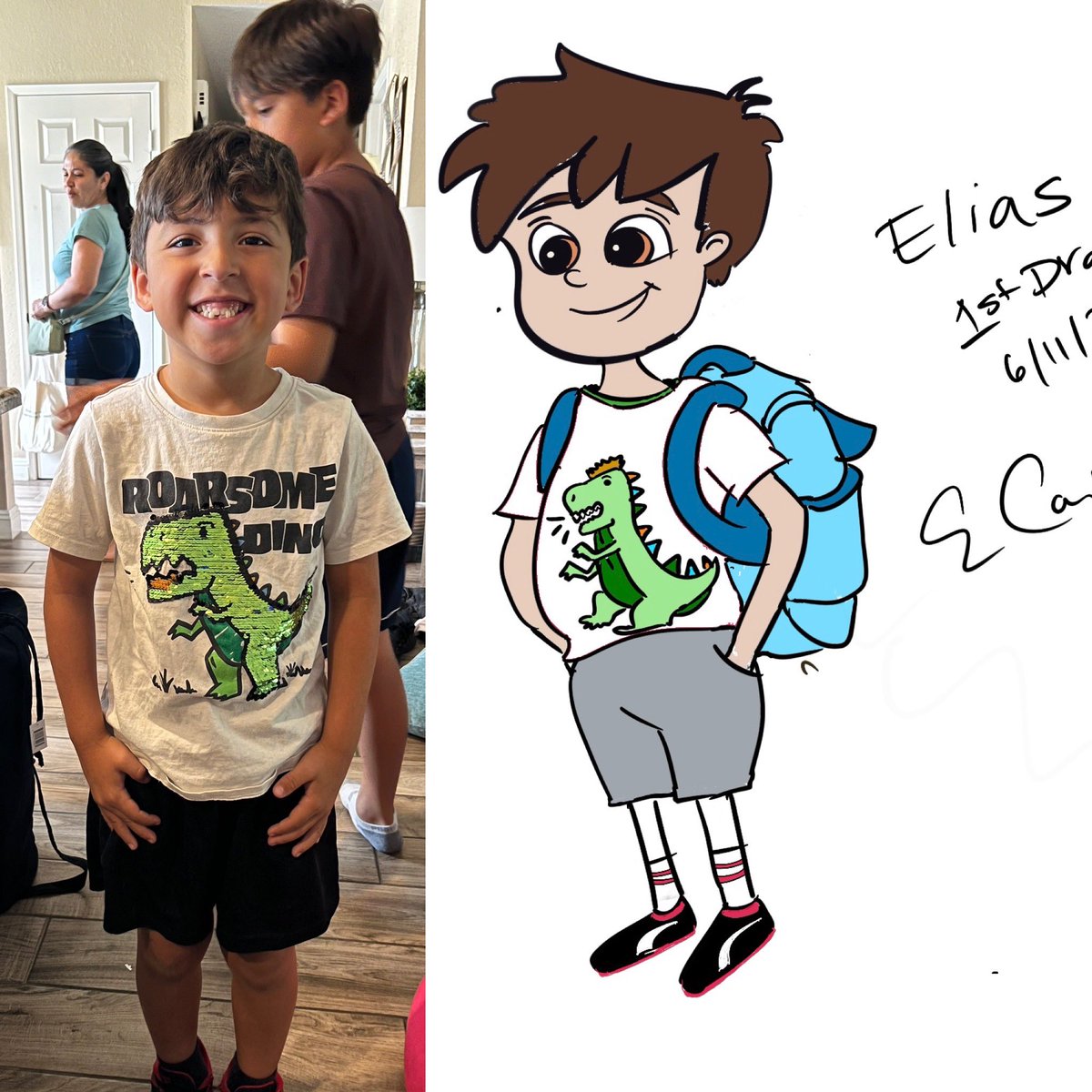 Every Sunday Fam Bam Gathering now has a passion project attached.

Working towards the children’s book my nephews & I are co-writing & co-illustrating.

1st draft of Elias.
2nd iteration needs to include his curls & eyelashes but I’m figuring this is a style I can sustain.