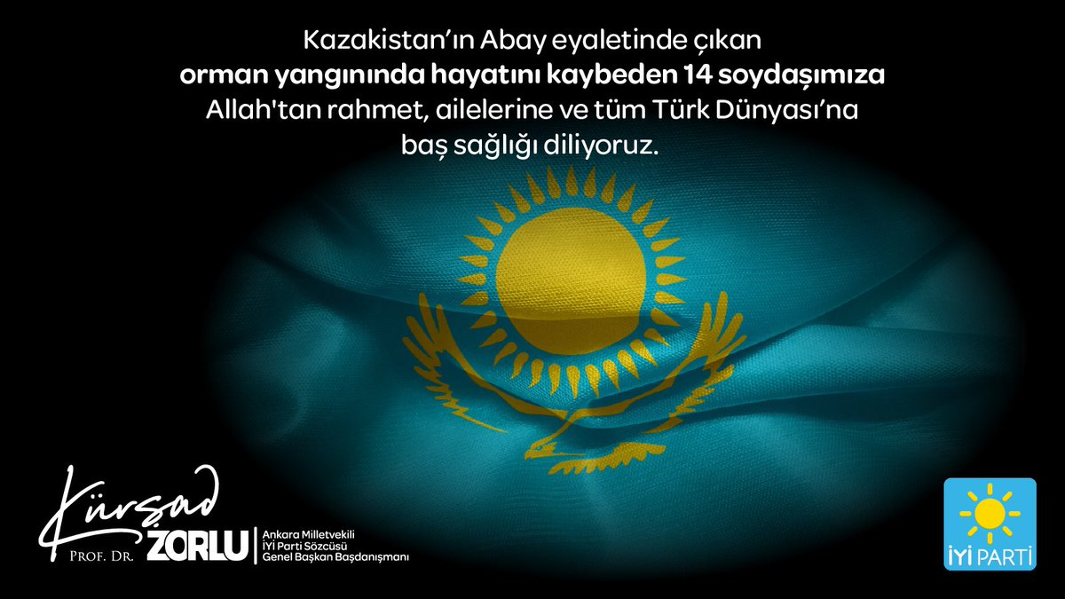 Kazakistan’ın Abay bölgesindeki Semey Ormanlık alanında çıkan yangında 14 orman görevlisinin hayatını kaybettiğini büyük bir üzüntüyle öğrendik.

İYİ Parti olarak bu ulusal yas gününde Kazak halkına baş sağlığı dileklerimizi sunarken her zaman yanlarında olduğumuzu ifade etmek