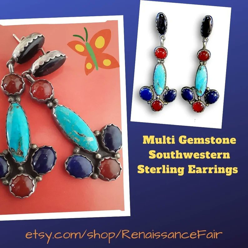 etsy.com/listing/150132…
#earrings #post #pierced #sterlingsilver #925 #naturalgemstones #carnelian #turquoise #onyx #lapis #925 #southwestern #dangle #Navajostyle #multigemstones #vintage #red #black #blue #giftforher