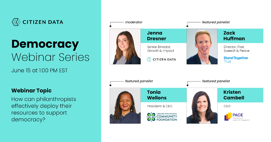 kcambell's tweet photo. How can philanthropy help strengthen American democracy?

Join me on 6/15 alongside @ToniaWellons and @ZackHuffman2 for this thought-provoking discussion hosted by @CitizenData!

Register here ⬇️
https://t.co/0lQ2bX3luS https://t.co/gYzaE462YM