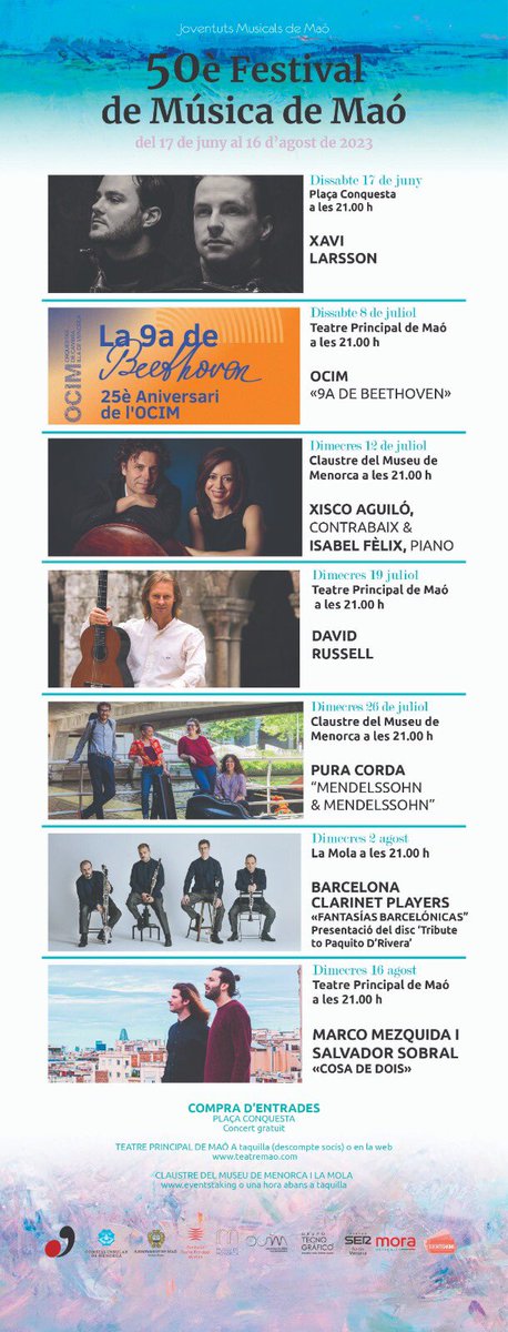 Programació del 50è Festival de Música Maó. Monus ho perdeu