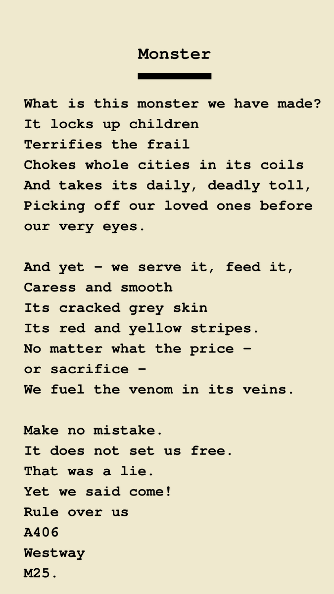 Subversivite's tweet photo. I wrote a poem - triggered in part by the death of a child on a road near my home.

It's called Monster. 

Read more here: 
https://t.co/aCOliUqTBs https://t.co/rcCYa1zHXt