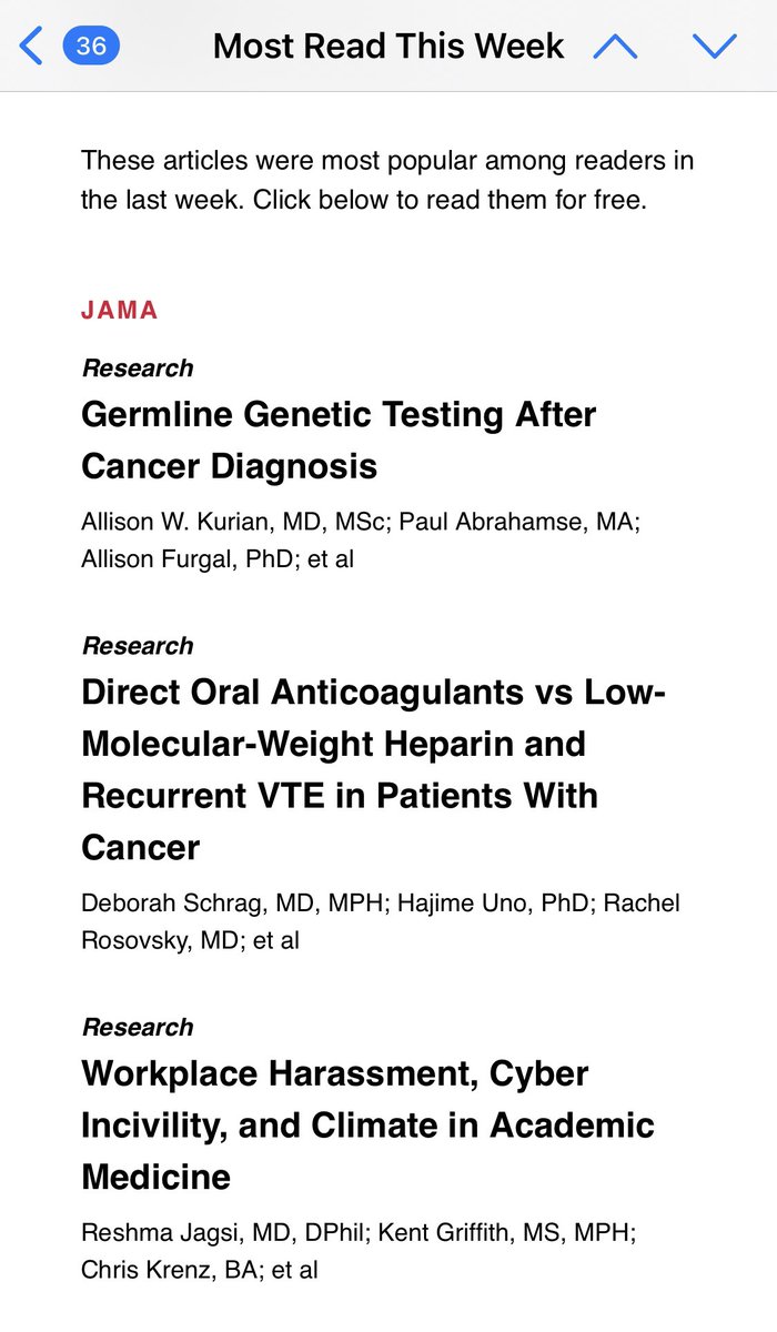 In 1995, Allison Walsh <a href="/AllisonKurian/">Allison Kurian</a>, <a href="/RosovskyRachel/">Rachel Rosovsky</a> and I matriculated to med school together <a href="/harvardmed/">Harvard Medical School</a>.  Today, we were listed as the authors of 3 most read research papers in <a href="/JAMA_current/">JAMA</a> this week—how cool is that?!  Go Class of ‘99!  #MedTwitter <a href="/MassGeneralNews/">MassGeneral News</a>