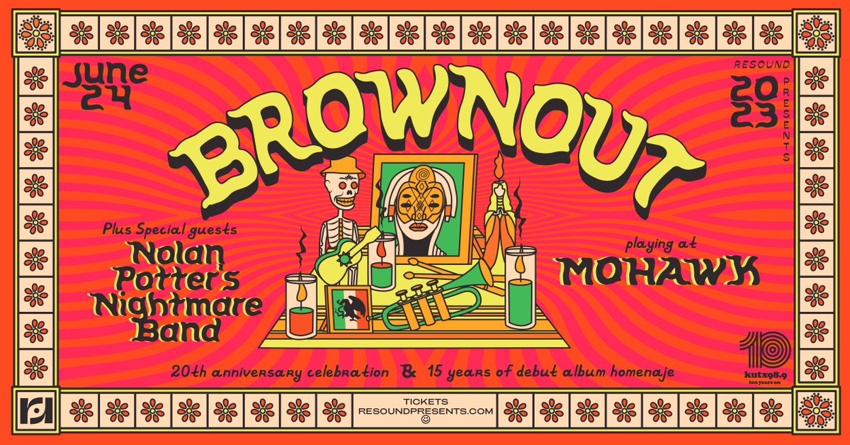 The KUTX 10th Birthday Concert Series presents <a href="/brownoutband/">Brownout</a>'s 20th Anniversary Celebration at <a href="/mohawkaustin/">Mohawk Austin</a> Saturday, June 24th, featuring Nolan Potter’s Nightmare Band! Tickets are on sale now kutx.org/kutx-presents/…

Check out Brownout in Studio 1A kutx.org/sessions-inter…