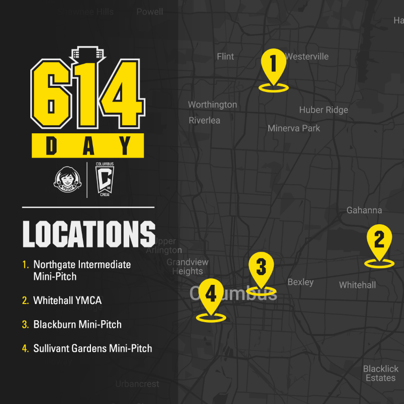 ColumbusCrew's tweet photo. Creating access to the beautiful game and celebrating our city 🙌

Crew leadership, First Team players &amp; Crew 2 members will be at locations throughout Columbus to celebrate our city on June 14. Parents and guardians can enroll their kids for 614 Day soccer participation now.