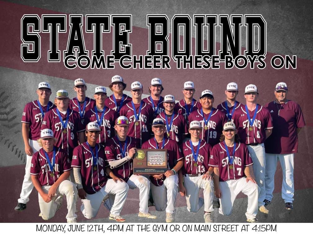 We want to congratulate our YME Baseball Team on advancing to the 2023 State Tournament!! ⚾️🏆 

What an accomplishment &amp; you boys should be proud! 

YME will take on New Ulm Cathedral in St. Cloud on Tuesday, June 13th at 10:30AM! 

GOOD LUCK BOYS! ⚾️