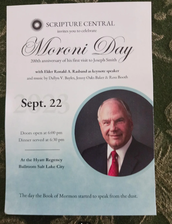 NewsMormon's tweet photo. Elder Rasband headlines a $250/plate dinner. Should Church apostles be speaking at fundraising events like this? https://t.co/1w02lvy7Ku