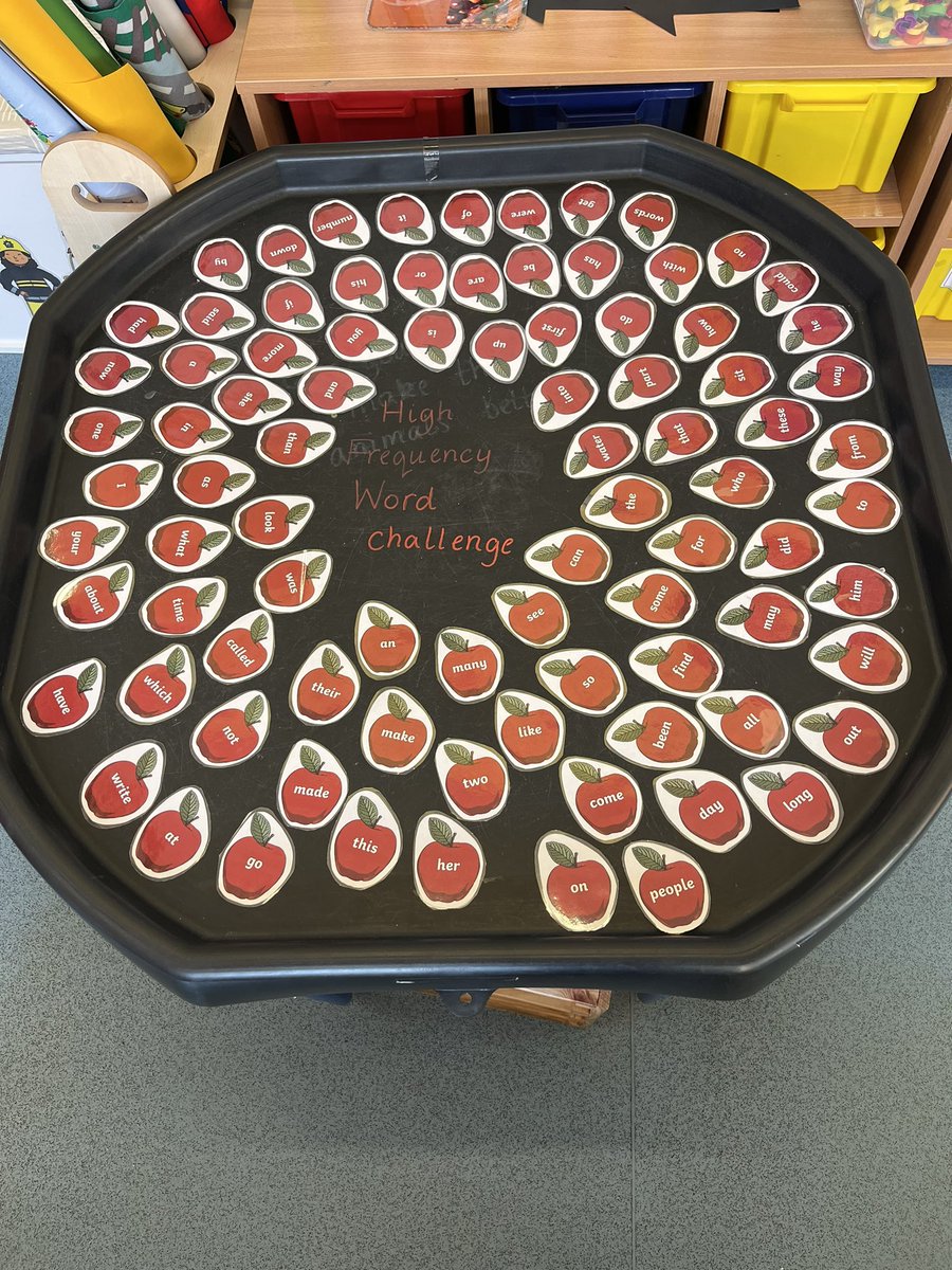 🍎 Miss Sturges’ High Frequency Word challenge! 🍎

The children absolutely LOVED this! They picked an apple and wrote it on a matching worksheet. They then read their apples to their friends and found HFW in common! 🍎

#edutwitter #eytagteam #eytalking #eyfs #tufftray #tuffspot