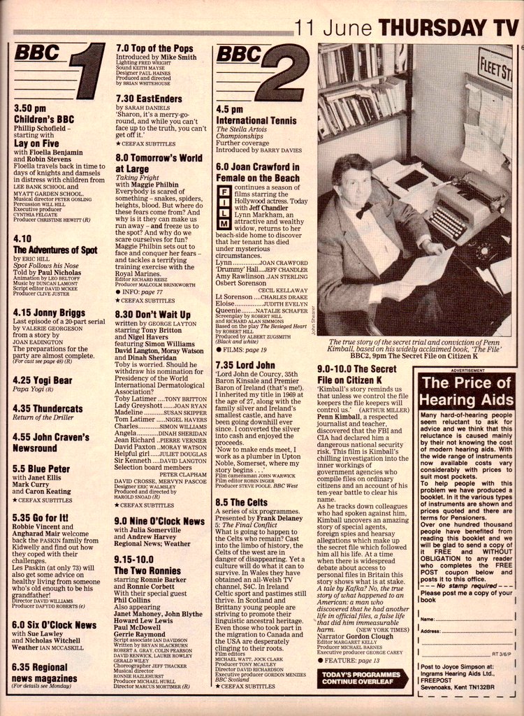 woodg31's tweet photo. TV📺11/6/87 BBC1 
4.35:Thundercats 4.55:Newsround 5.5:Blue Peter 5.35:Go For it! 6.0:News 7.0:Top of the Pops 7.30:EastEnders 8.0:Tomorrow's World at Large 8.30:Don't Wait Up 9.0:News 9.15:The Two Ronnies 10.0:Election 87 https://t.co/49egEMofKk
