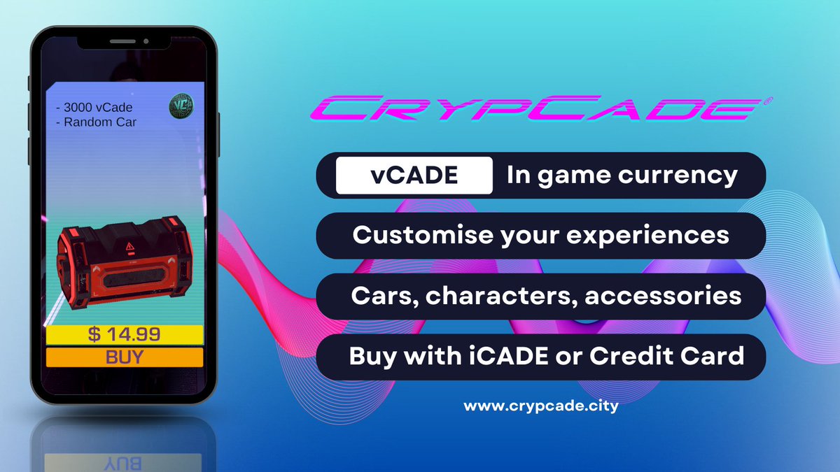 CrypCade's tweet photo. π Introducing vCADE, the in-game currency for #CrypCadeCity! Purchase vehicles, characters, special items, and more with our vCADE packages. #vCADE https://t.co/E4TxEZxWYT