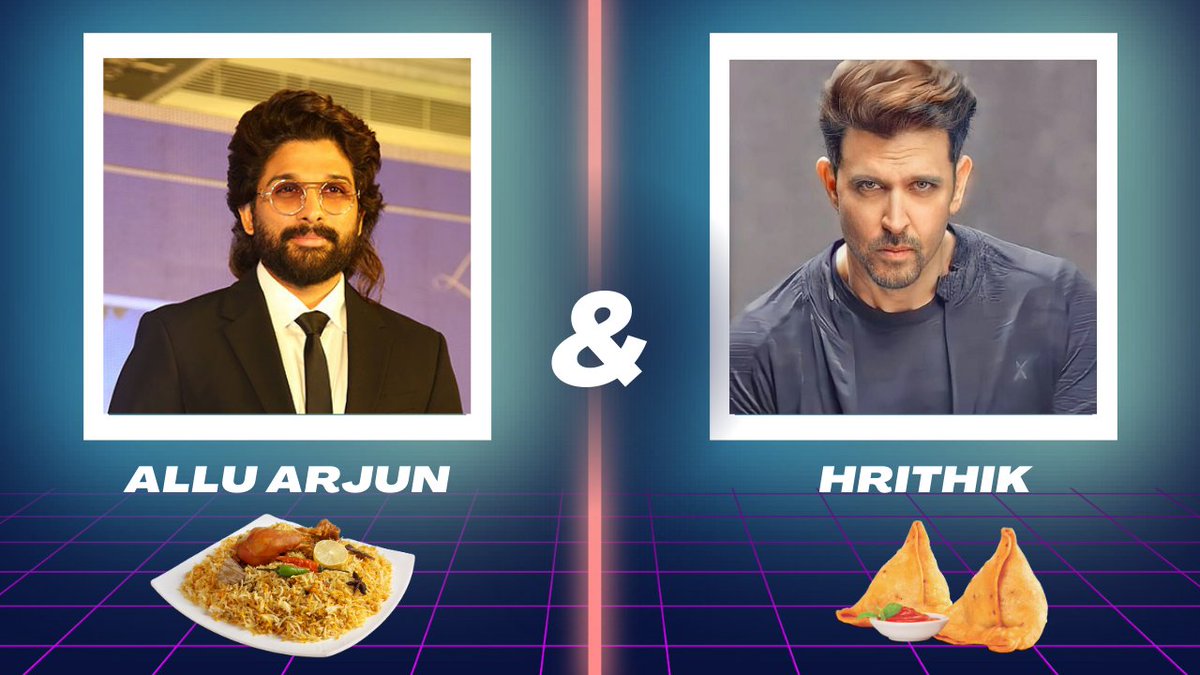 BiteLoop's tweet photo. #HrithikRoshan #AlluArjun 

Allu Arjun's Favorite Food is Spicy Yummy #Biryani and Hrithik's Favorite Food is #Samosa which is savory and flavorful  

#Pushpa2TheRule #war2 #BiteLoop https://t.co/oAhrCVc97Y