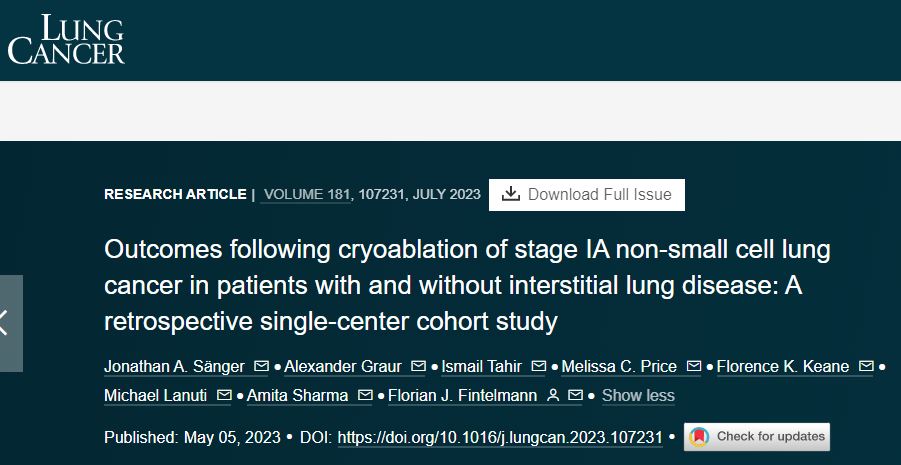 Patients with #interstitialLungDisease have severely limited options for treating #lungcancer. 🙌 to my PostDoc for showing that ❄️cryoablation of stage IA NSCLC is well tolerated in #interstitialLungDisease. No ILD exacerbations within 90d + PFS 97% at 1year @OncoAlert