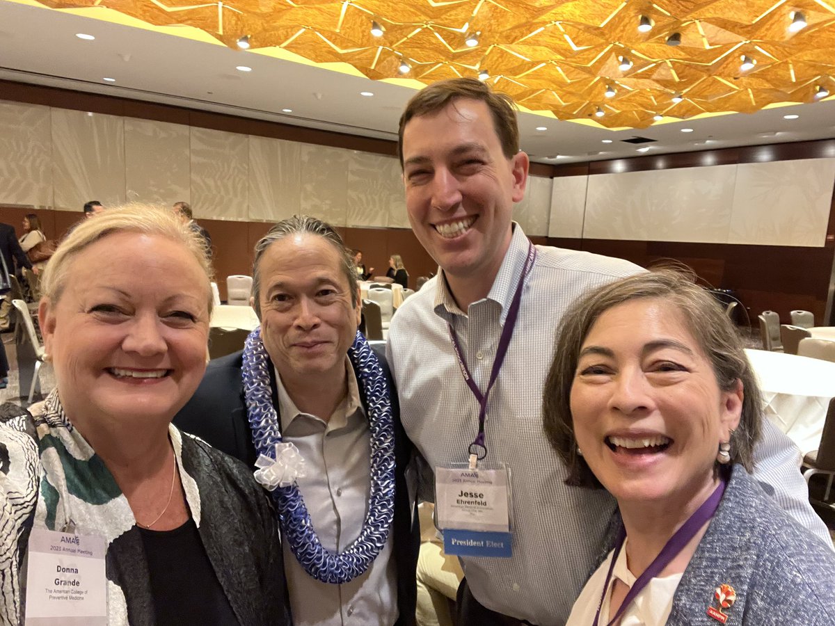 CEOs of state and specialty societies at #AMAmtg. Donna Grande, Marc Alexander, <a href="/AmerMedicalAssn/">AMA</a> President-Elect <a href="/DoctorJesseMD/">Jesse Ehrenfeld MD MPH</a>, Wendy-Jo Toyama <a href="/AAHPM/">AAHPM</a> <a href="/ACPM_HQ/">ACPM</a> <a href="/HIMedicalAssoc/">Hawaii Medical Association</a>