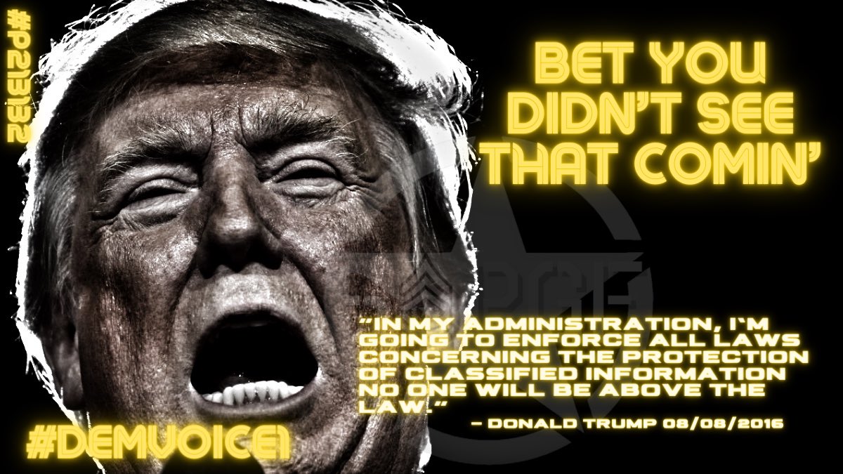 oldsargepap's tweet photo. Overview Perspective: Trump is a hypocrite for going against his own campaign promise on classified documents.

On August 8, 2016, Trump tweeted, "Crooked Hillary Clinton should be in jail for mishandling classified information." However, after he left office, Trump was indicted on charges of mishandling classified documents himself.  #Karma

He stored classified documents at his Mar-a-Lago resort and took steps to conceal them after the Justice Department issued a subpoena for their return. 

Trump's hypocrisy on this issue is particularly egregious because he was so vocal about Hillary Clinton's mishandling of classified information.

He repeatedly attacked her for her use of a private email server while she was Secretary of State. He even called for her to be locked up. However, Trump's own actions were far worse than anything Clinton did. 

He not only stored classified documents at his home, but he also took steps to conceal them from the government. This is a serious offense that could have put national security at risk.
Trump's indictment on these charges is a reminder that no one is above the law.

Even the former president is not immune to prosecution. #MAGA If convicted, Trump will be held accountable for his actions.

#TruBlue #DemVoice1 #ONEV1 Z24 #DemCastFL #ProudBlue #VetsResist
