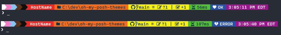 ryanewtaylor's tweet photo. To celebrate Pride Month I created a Progress Pride flag inspired Oh-My-Posh theme for PowerShell in Windows Terminal. Feel free to use, remix, and modify.

Source: https://t.co/fiCjK8u2ni https://t.co/Z5CWg0TTWt