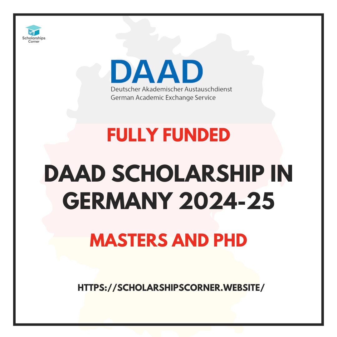 DAAD Scholarship in Germany 2024/25 | Fully Funded
 
Study in one of the top universities in Germany on a fully-funded scholarship. 

Degree Level: Masters & PhD 

Link: scholarshipscorner.website/daad-scholarsh…

Deadline: Deadlines vary from one university to another.

#ScholarshipsCorner