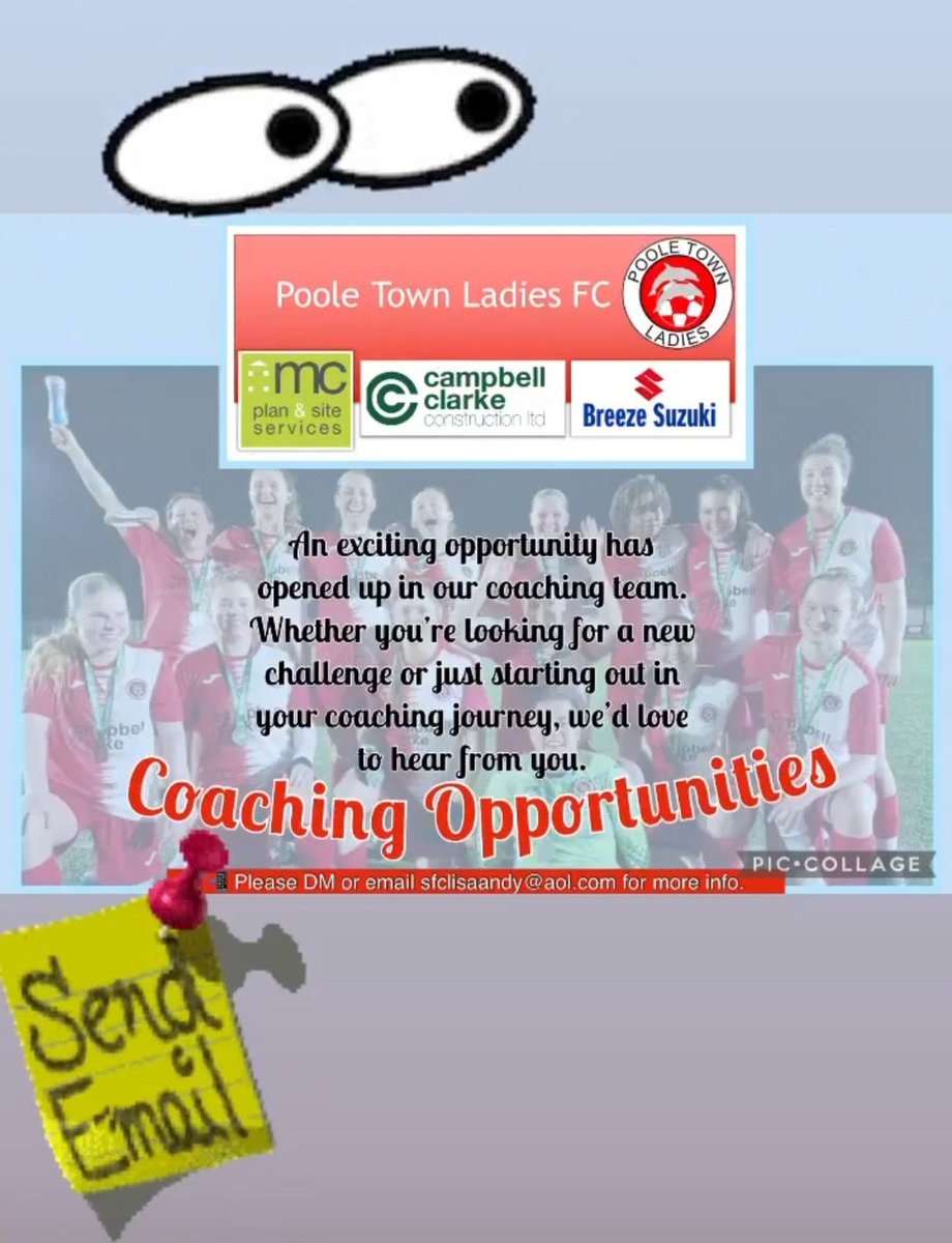 PooleTownLadies's tweet photo. As we prepare for the new season, we're looking for coaches to join our fantastic team.  Whether you're looking for a fresh challenge or new to coaching, we'd love to hear from you ⚽️🐬❤️ https://t.co/4dcCH22p9C