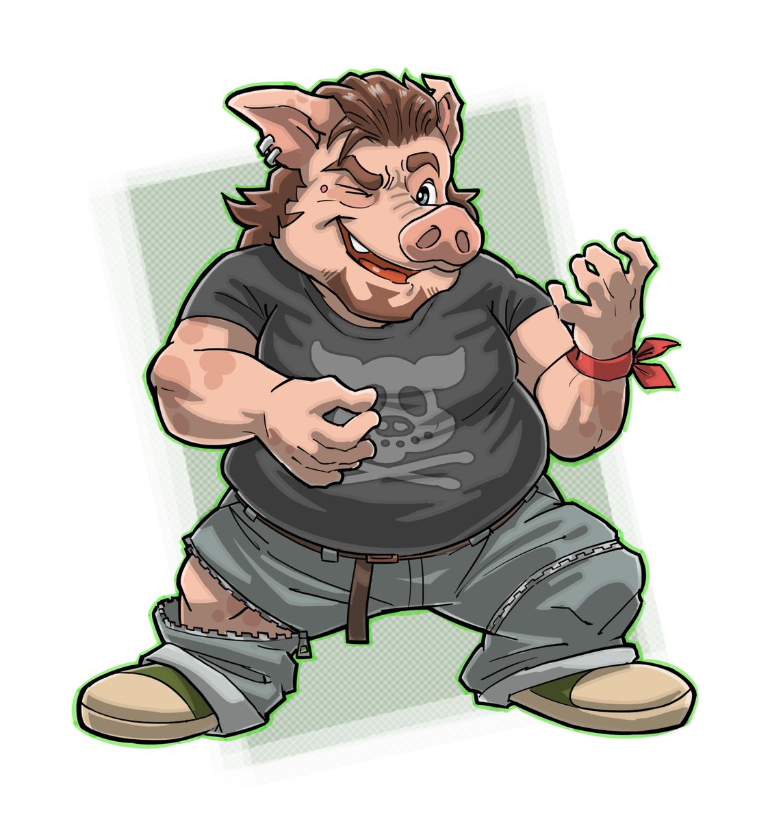 hello! I haven't posted anything new for a while due to work, but I managed to find some free time this weekend to draw this pig playing the air guitar! hope you like it! 🐷🎸🎶 #originalcharacter #furry #anthro #pig #airguitar