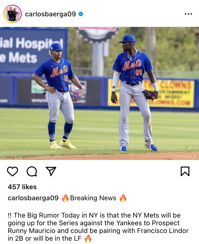 Amazin' Army on X: Carlos Baerga is reporting on Instagram that the Mets  will promote Ronny Mauricio this week  / X