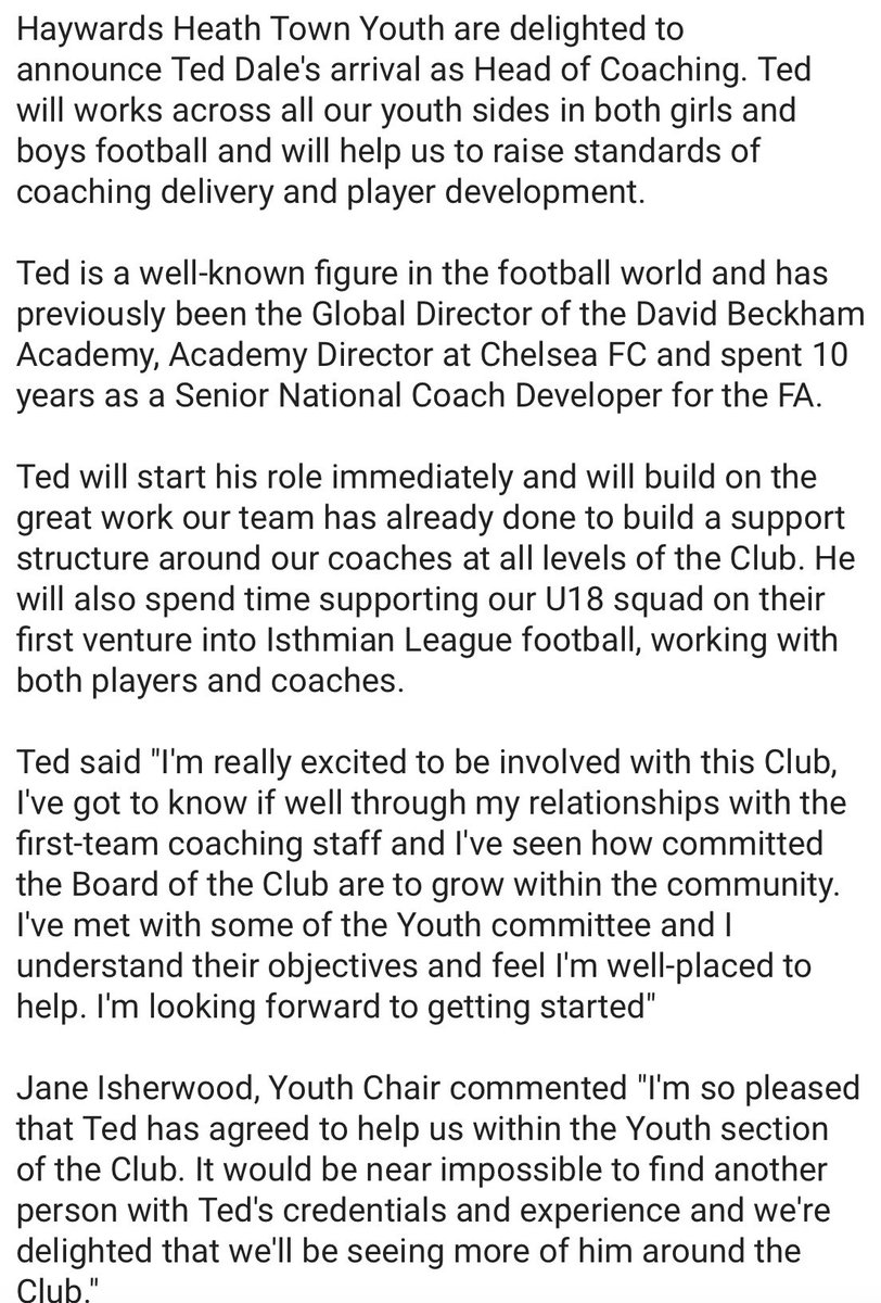Head of coaching announced - exciting times ahead ⚽️🔵