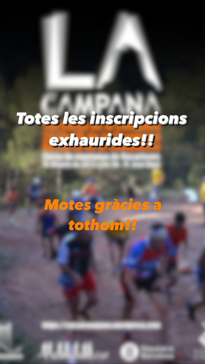 Cursa de la Campana. (@cursacampana) on Twitter photo Hem exhaurit inscripcions, tant de la Campana, com dels 10kms.
Moltes gràcies per la confiança!!!! 😊
<a href="/corredors/">CoRReDoRS.CaT</a> <a href="/VacarissesC/">VacarissesCorre</a> <a href="/KMSxELA/">KMSxELA</a> <a href="/blogmaldito/">David</a> Hem exhaurit inscripcions, tant de la Campana, com dels 10kms.
Moltes gràcies per la confiança!!!! 😊
<a href="/corredors/">CoRReDoRS.CaT</a> <a href="/VacarissesC/">VacarissesCorre</a> <a href="/KMSxELA/">KMSxELA</a> <a href="/blogmaldito/">David</a>