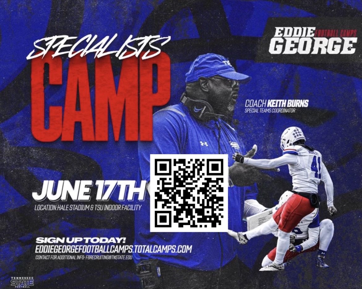 24’,25’and 26’ Kickers, Punters, and Long Snappers!!🔥🔥🔥🔥Last week to sign up for the Eddie George Specialists Camp!!! It’s about to go down!!!🔥🔥🔥🔥
