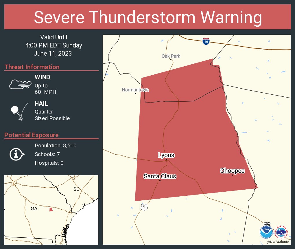 NWS Atlanta on Twitter "Severe Thunderstorm Warning including Lyons GA