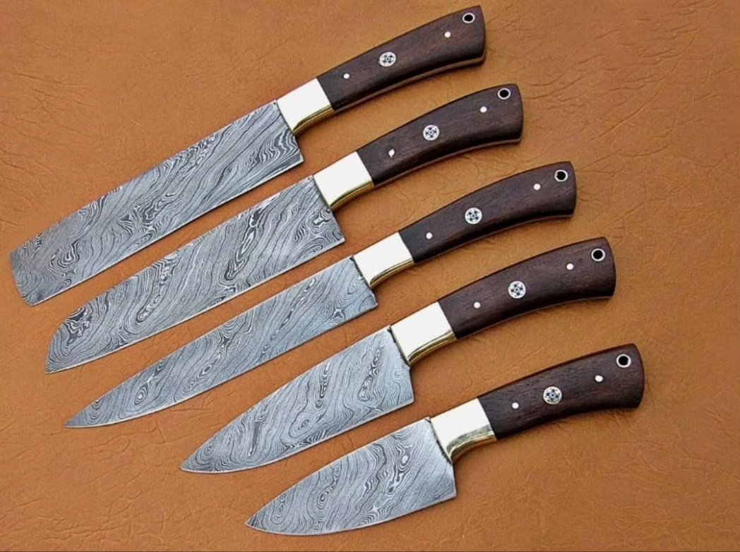 CUSTOM HANDMADE DAMASCUS STEEL CHEF SET/KITCHEN KNIVES 5 PCS ,NATURAL WOOD ART for sale ❤️

#knife #knives #edc #knifelife #everydaycarry #handmade  #knifemaker #knifemaking #blade #edcknife #knifecommunity #bushcraft #customknives #hunting #survival #customknife #pocketknife