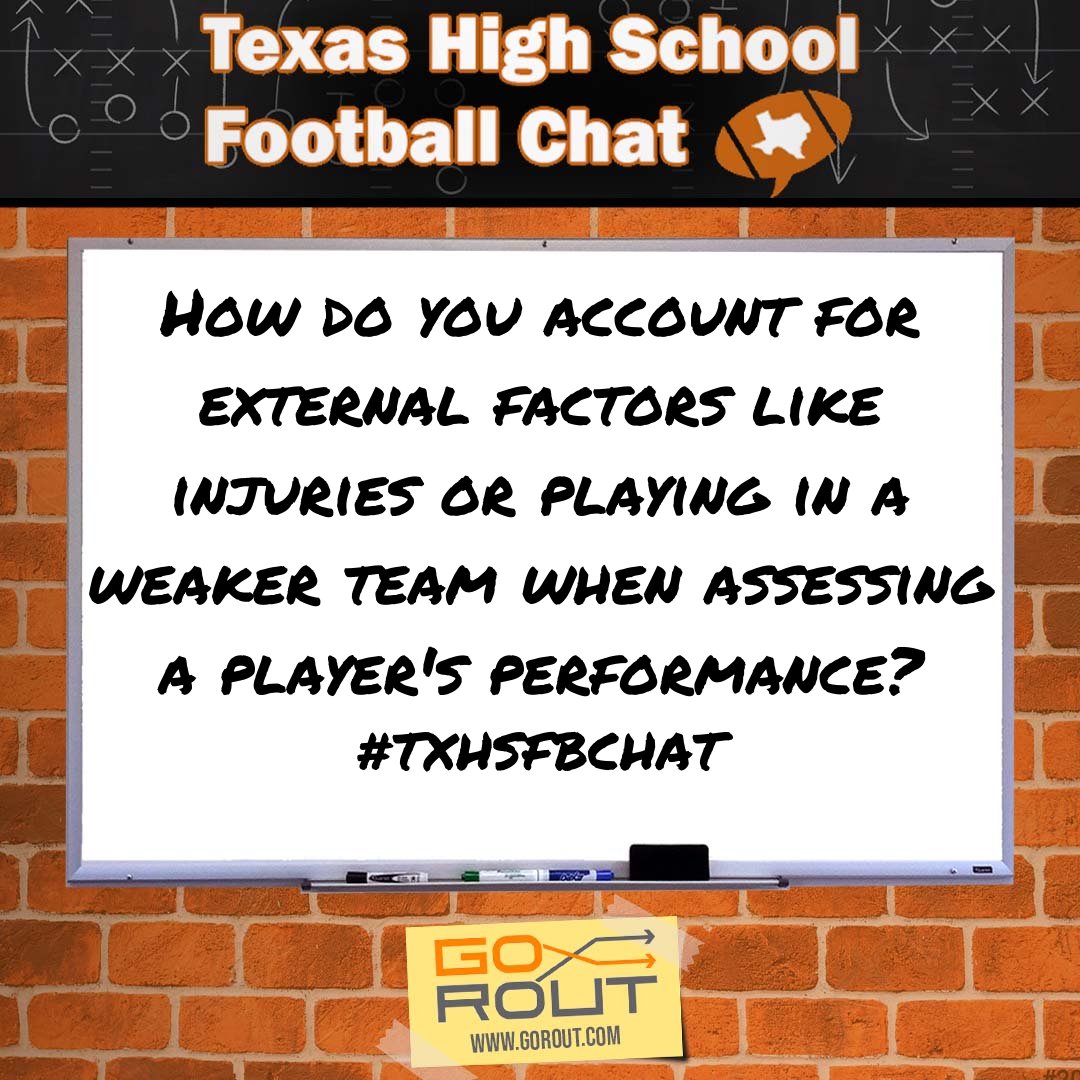 Q3: How do you account for external factors like injuries or playing in a weaker team when assessing a player's performance? @CoachTools__ #TXHSFBCHAT