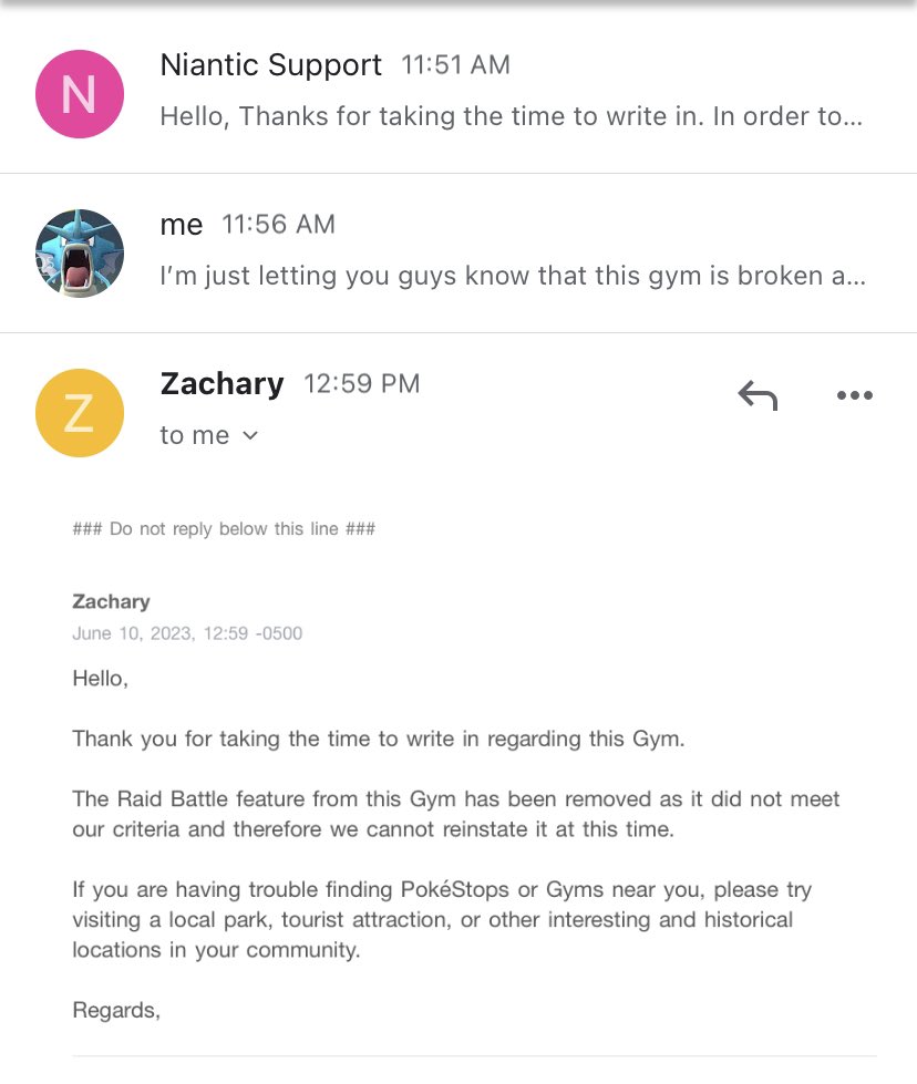 JbPoke's tweet photo. I have one gym in my neighborhood that you can walk to but this gym does not get raid battles. I reached out to @NianticHelp and was told this is by design because it did not meet criteria for Raids🤷🏻‍♂️ has anybody seen this before?  #PokemonGO https://t.co/f1AfdeXKTy