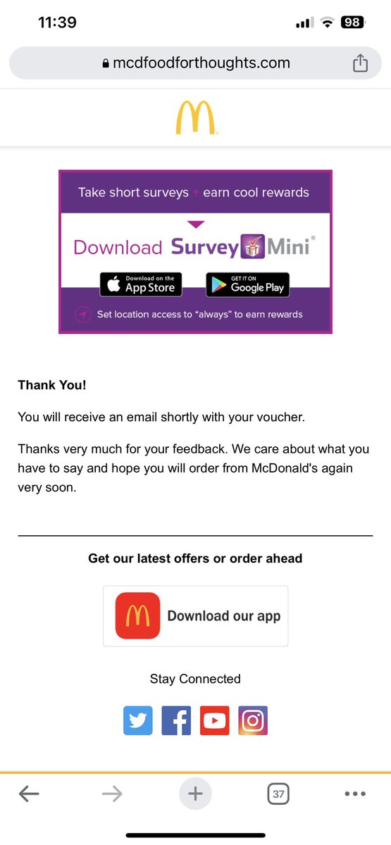 hellogoodbye557's tweet photo. @McDonaldsUK I filled out a food for thought’s survey but haven’t received a voucher via email as promised. https://t.co/6XJupiiMkS