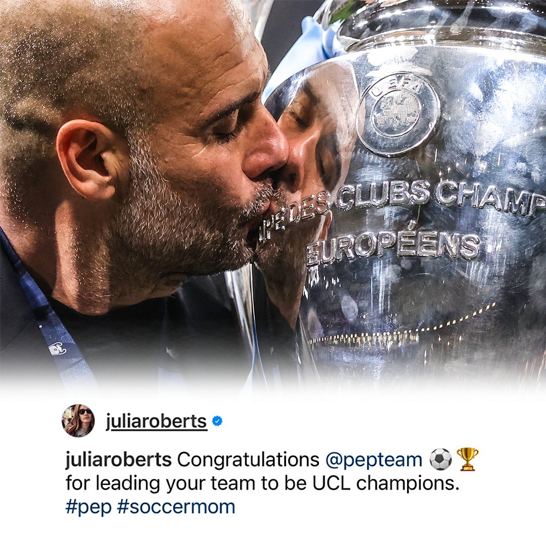 Pep in March: 

'I am a failure in the Champions League ... Julia Roberts came to England a few years ago in the period when Manchester United were not good, we were better, and she came to Manchester United' 

Pep gets his flowers from his 'idol' Julia Roberts 🌹